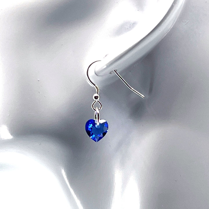 AQLAPERLIS JEWELLERY Sapphire Blue Crystal Heart Wires Earrings