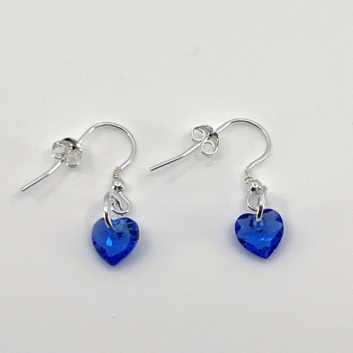 AQLAPERLIS JEWELLERY Sapphire Blue Crystal Heart Wires Earrings