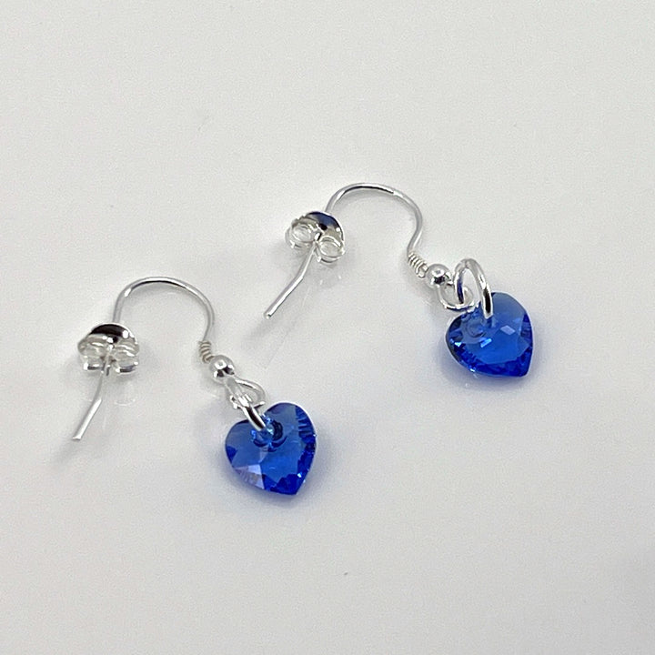 AQLAPERLIS JEWELLERY Sapphire Blue Crystal Heart Wires Earrings