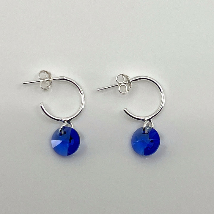 AQLAPERLIS JEWELLERY Sapphire Blue Round Cut Crystal Hoop Earrings