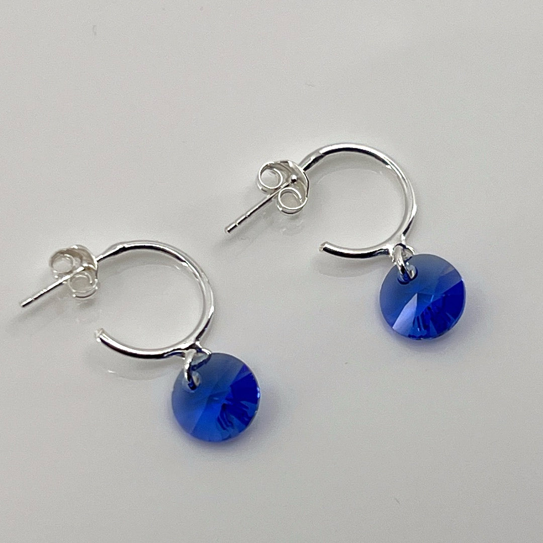 AQLAPERLIS JEWELLERY Sapphire Blue Round Cut Crystal Hoop Earrings