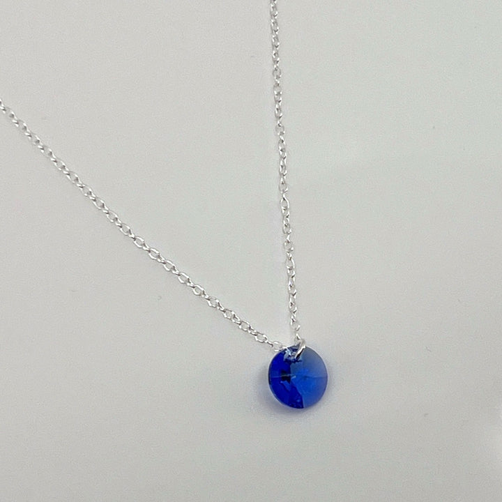 Sapphire Blue Round Cut Crystal Sterling Silver Necklace