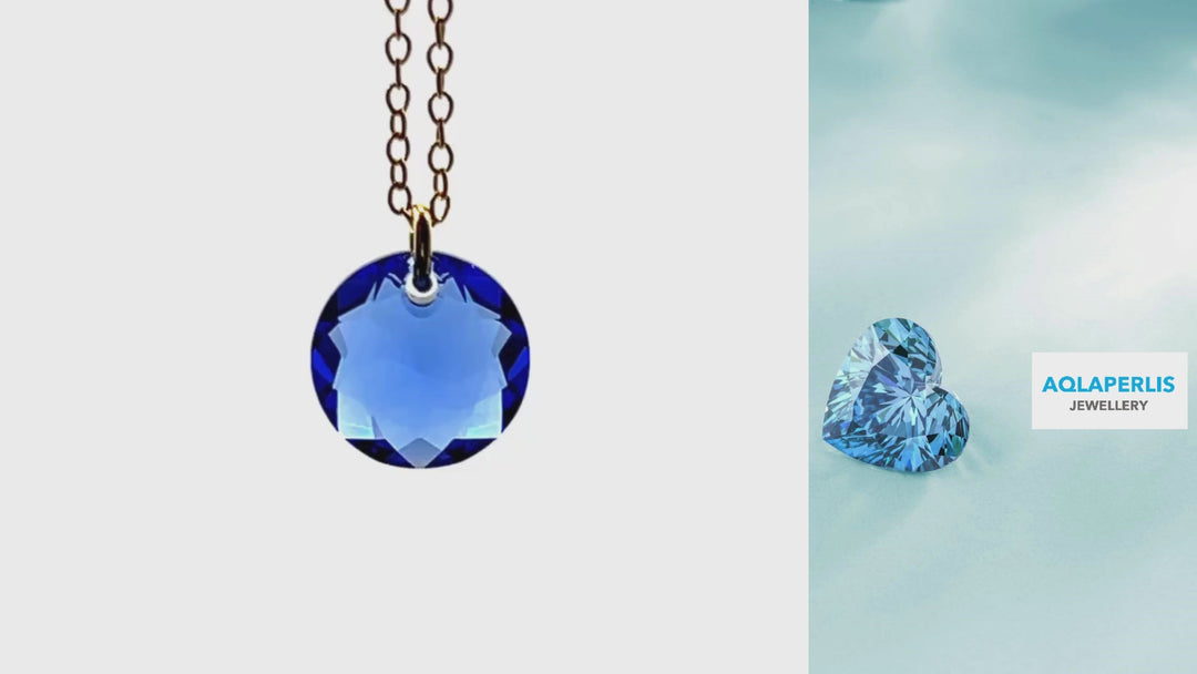 Aqlaperlis Jewellery: September Sapphire Birthstone Crystal Necklace Gold Vermeil