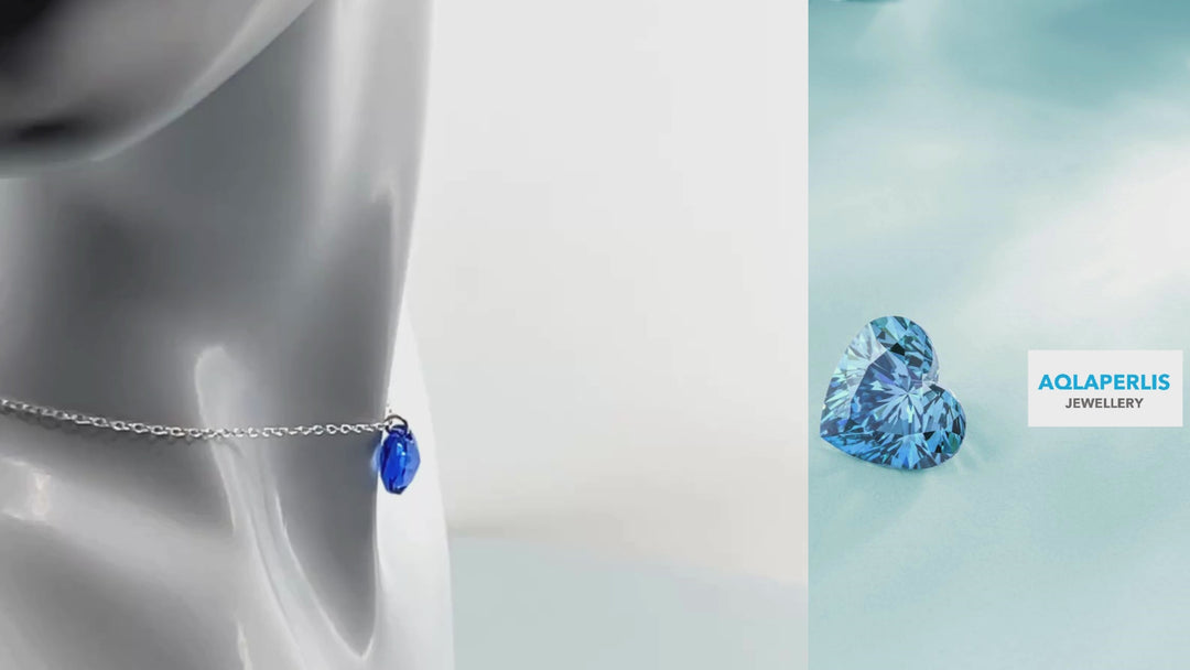 Aqlaperlis Jewellery: September Sapphire Birthstone Crystal Necklace Sterling Silver