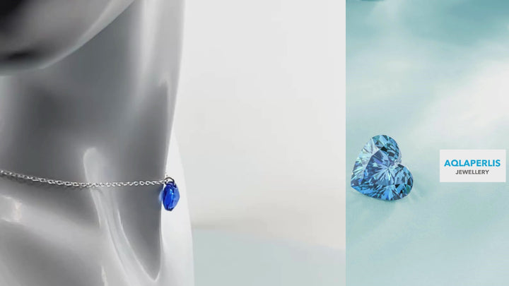 Aqlaperlis Jewellery: September Sapphire Birthstone Crystal Necklace Sterling Silver