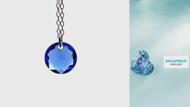 Aqlaperlis Jewellery: September Sapphire Birthstone Crystal Necklace Sterling Silver