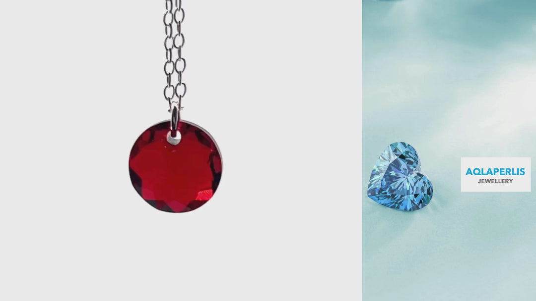 Aqlaperlis Jewellery: July Ruby Birthstone Crystal Necklace Sterling Silver
