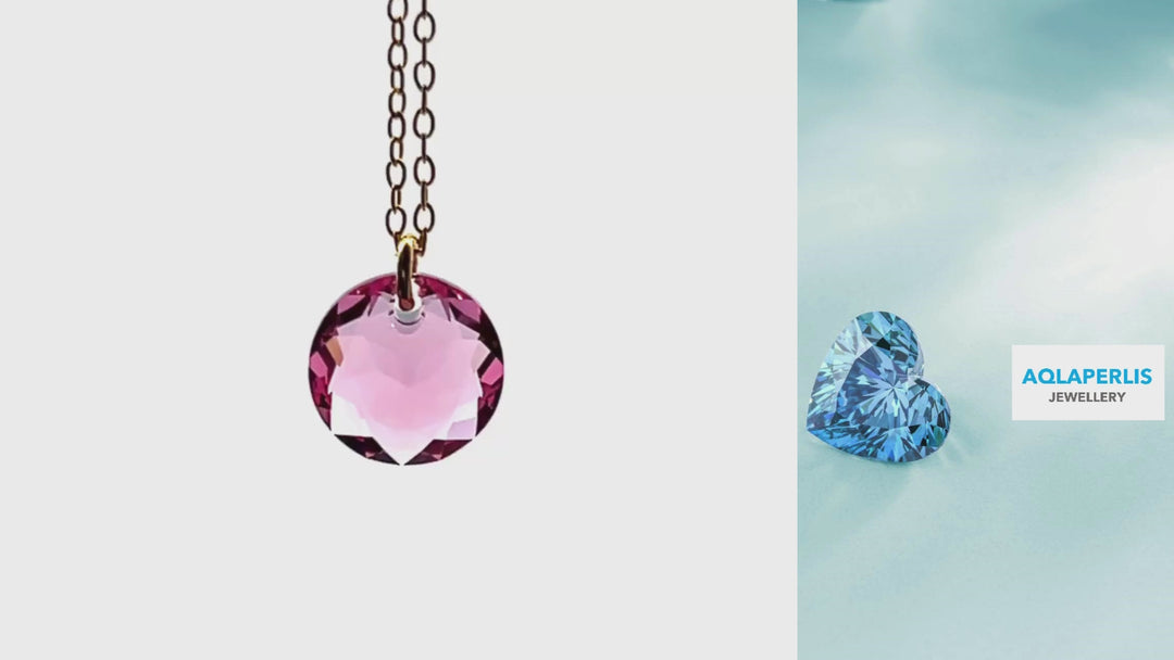 Aqlaperlis Jewellery: October Rose Birthstone Crystal Necklace Gold Vermeil