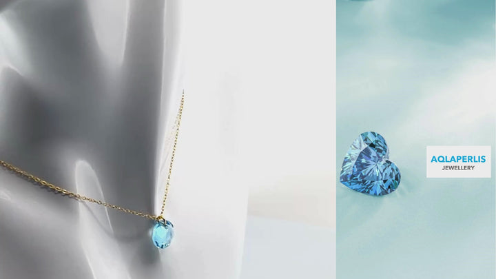 Aqlaperlis Jewellery: March Aquamarine Birthstone Crystal Necklace Gold Vermeil