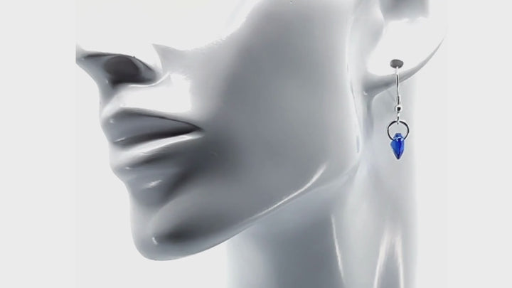 AQLAPERLIS JEWELLERY Sapphire Blue Crystal Heart Wires Earrings